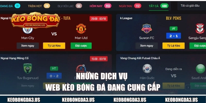 Những dịch vụ web KÈO BÓNG ĐÁ đang cung cấp